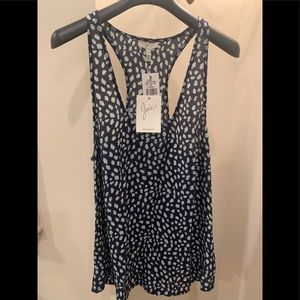 Joie Navy/Light Blue Silk Racerback Tank Size M NWT